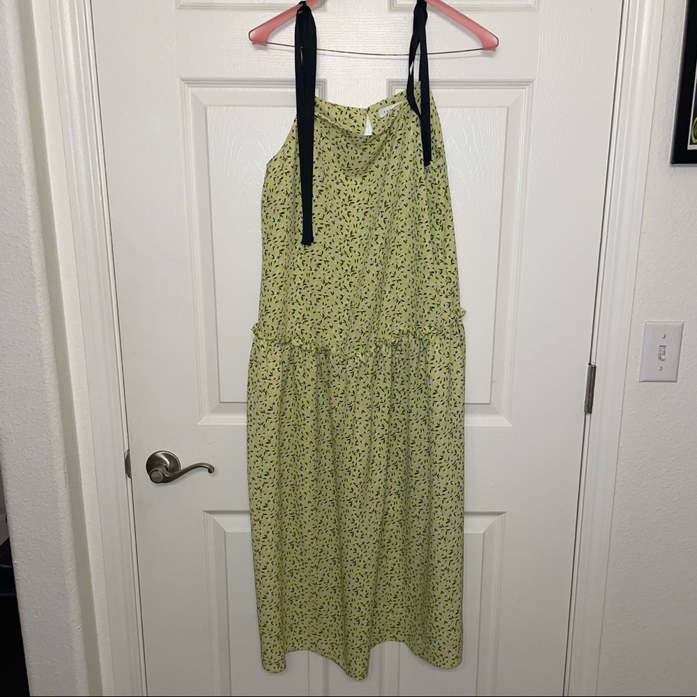 long highlighter yellow floral dress from Top Shop size 4 with ribbon accents.